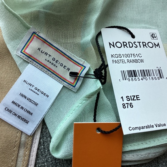 Kurt Geiger London Pastel Rainbow Oblong Scarf One Size - Picture 9 of 13